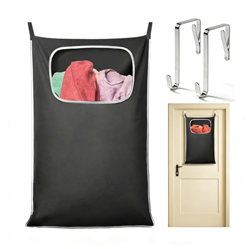Hanging Laundry Hamper, Over the Door Laundry Hamper with Wide Opening and Full-Length Zipper, Easy Storage & Access, Space Saving for Bathroom, Bedroom, Dorm, Travel (Black)