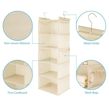 MAX Houser 5 Shelf Hanging Closet Organizer, Space Saver, Cloth Hanging Shelves with 4 Side Pockets, Foldable, Beige - color: Beige-6