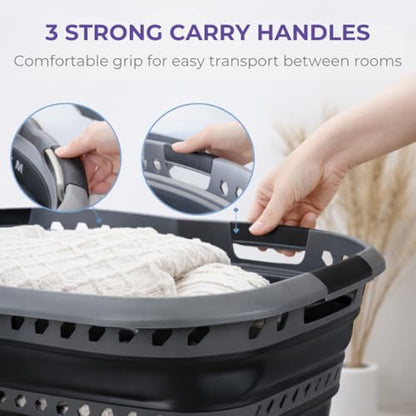 Laundry 360 Collapsible Laundry Basket 40L | Portable | Space Saver Storage | Hold 2 Loads | Store Under the Bed or Closet | Good for Kids | Dorm | Bedroom | Large | Grey/Black - size: 1 Pack Grey 40L