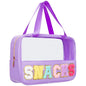 Snack Bags Chenille Letter Patch Clear Bag for Travel, Preppy Cosmetic Bag Snack pouch with Zipper, Toiletry Bag for Traveling Women, Clear Travel Bags for Toiletries (Deep Purple) - color: Deep Purple