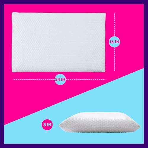 Ultra Thin Memory Foam Pillow, Thin Pillow for Sleeping, Cooling Low Profile Pillow for Stomach and Back Sleeper with Neck Pain (3-inches Height, White)