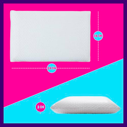 Ultra Thin Memory Foam Pillow, Thin Pillow for Sleeping, Cooling Low Profile Pillow for Stomach and Back Sleeper with Neck Pain (3-inches Height, White)