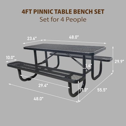 4FT Patio Picnic Table,Heavy-Duty Metal Outdoor Dining Table,Commercial Rectangular Picnic Table Set for Backyard,BBQ and Garden,Black