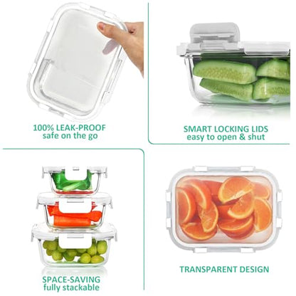 KOMUEE 24 Pieces Glass Food Storage Containers Set, Meal Prep Containers, BPA-Free Airtight Glass Storage Containers with lids,Freezer, Microwave and Oven Safe,White - color: White