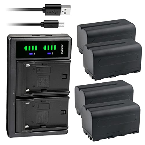 Kastar 4-Pack NP-F750 / NP-F770 Battery Charger, Compatible with Lilliput A7S 7", A7S-B 7", H7 7", H7S 7", Q7, A11 10.1", A12 12.5" IPS 4K HDMI Monitor, 8.4V 800mA(x2) Output, Black - size: 1 Charger + 4 Batteries