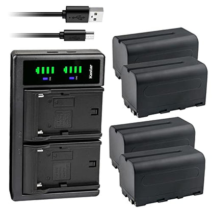 Kastar 4-Pack NP-F750 / NP-F770 Battery Charger, Compatible with Lilliput A7S 7", A7S-B 7", H7 7", H7S 7", Q7, A11 10.1", A12 12.5" IPS 4K HDMI Monitor, 8.4V 800mA(x2) Output, Black - size: 1 Charger + 4 Batteries