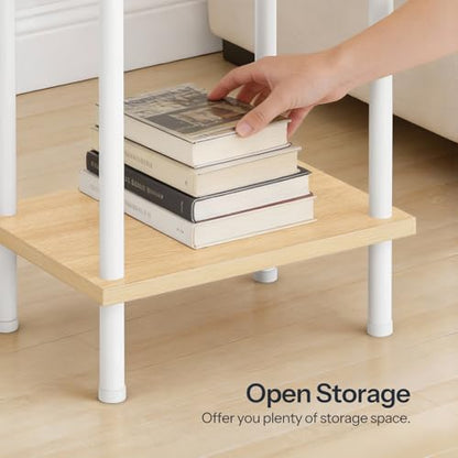 HOOBRO End Table, Small Side Table, Nightstand with 2-Layer Storage Shelves, Sofa Table for Small Spaces, Living Room, Bedroom, Stable Frame, Easy Assembly, Natural and White WN09BZ01 - color: Natural + White