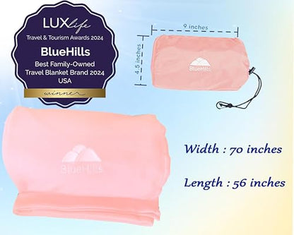BlueHills Ultra Compact Travel Blanket 2 Pack Large Soft Cozy Portable Blanket Sheet with Carry Case and for Flight Airplane Car Layover Camping Hotel C206-2PK-Pink - color: C206-2pk-pink
