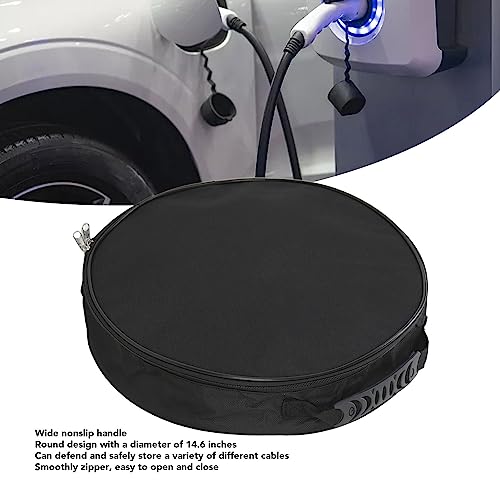 Tissting Round Cable Storage Bag 14.6 Inch - Waterproof Flame Retardant Organizer for EV Charging Cables, Jumper Cables, RV Sewer Hoses & Extension Cords, Portable with Handle