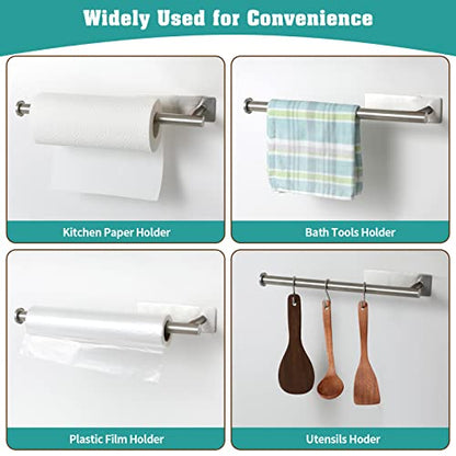 theaoo Under Cabinet Paper Towel Holder for Kitchen, Adhesive Paper Towel Roll Rack for Bathroom Towel, SUS304 Stainless Steel Wall Mount, Both Available for Adhesive and Screws - color: Silver