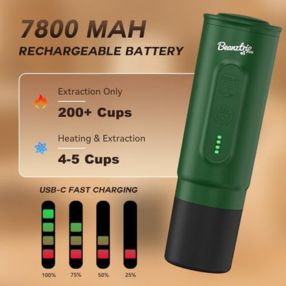 H02PRO Travel Coffee Maker, Portable Espresso Machine for Camping, 20 Bar Mini Coffee Maker Compatible with NS Capsule & Ground Coffee, Battery Operated Self-heating, Ideal FathersDay Gifts - color: Forest Green