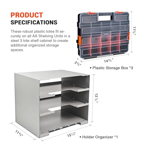 P-SH-Tote Shelf Kit for Van Shelving Storage, 3 Plastic Storage Box w/ 1 set Organizer Holder for Small Parts, Screws and Hardwares