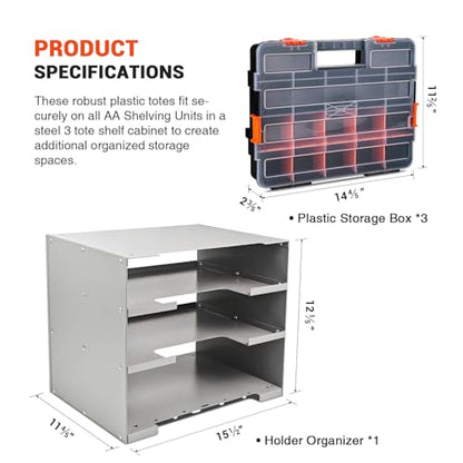 P-SH-Tote Shelf Kit for Van Shelving Storage, 3 Plastic Storage Box w/ 1 set Organizer Holder for Small Parts, Screws and Hardwares