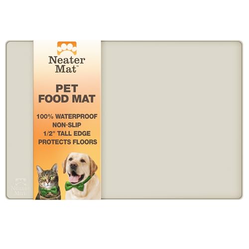Neater Pet Brands Neater Mat Pet Mats for Food and Water, Cat & Dog Bowl Mat Waterproof Silicone, Feeding Tray, Dog Food Mats for Floors, Placemat w/Raised Edge for Under Bowls, 16” x 10”, Cream - color: Cream, size: 16"L x 10"W