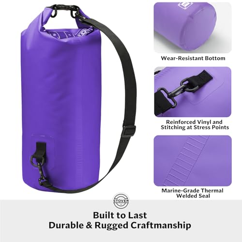 STOVER 5/10/25/30/40/55L Waterproof Dry Bag- Roll-Top Backpack w/Phone Case- Kayaking, Hiking, Camping, Boating- Men/Women - color: 10l Purple, size: 10L