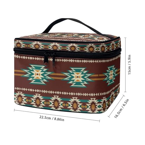 Travel Cosmetic Bag Aztec Brown Printed Multifunctional Makeup Organizer Bag for Ladies Teens Lightweight Makeup Pouch Plenty of Room - color: Aztec Brown
