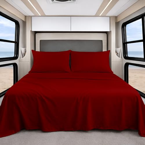 Shreem Linen Luxury 4 Piece Microfiber RV Sheet Set, Deep Pocket Fits Up to 10 inch, Soft, Wrinkle-Resistant, Camper, Travel Trailer Bedding, RV Full XL 48x80, Burgundy - color: Burgundy, size: RV Full XL - 48x80