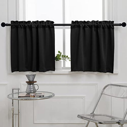 Pickluc Blackout Kitchen Curtain 20 Inches Long, Rod Pocket Cafe Tier Curtains for Small Window Treatment in Living Room, Basement, RVs, Cabinets, 2 Panels, W24 X L20 Inch, Black - color: Black, size: 24"W x 20"L (Pack of 2)