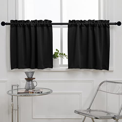 Pickluc Blackout Kitchen Curtain 24 Inches Long, Rod Pocket Cafe Tier Curtains for Small Window Treatment in Living Room, Basement, RVs, Cabinets, 2 Panels, W24 X L24 Inch, Black - color: Black, size: 24"W x 24"L (Pack of 2)