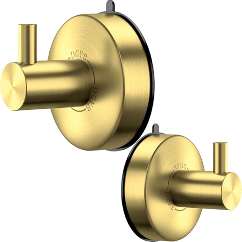 DGYB Suction Cup Hooks for Shower 2 Packs Black Towel Hooks for Bathrooms Wall Robe Loofah Hook for Hanging (New-Gold 2Pcs) - color: New-Gold 2Pcs