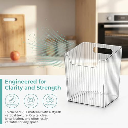 WRINGKIT 6 Pack Wall Mount Storage Bins, Plastic Clear Shower Basket Caddy with Self-Adhesive Hooks, Stackable Hanging Bin Basket Organizer Holder for Cabinet, Kitchen, Bathroom, Pantry, Under Sink