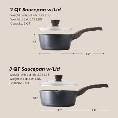 SENSARTE 2.0 & 3.0 Quart Sauce Pan Sets with Lid, Cooking Pots Set, Nonstick Saucepan Set with Pour Spout, Small Kitchen Pot, Non toxic Saucepot, Induction Comptable, Easy to Clean, PFOA Free - color: Classic Black, size: 2.0 + 3.0 Quarts