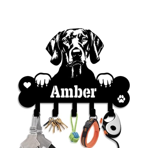 NIWAHO Personalized Dog Leash Holder Wall Mount - Custom Redbone Coonhound Metal Silhouette Sign with Bone Key Hooks, Entryway & Pet Room Organizer Decor - color: Redbone Coonhound
