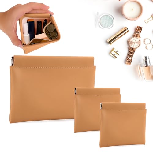 BUSOHA 3 Pack Small Makeup Bag for Purse - Mini Portable Cosmetic Bags for Women, Coin Purse Lipstick Cosmetic Accessories Organizer, Small Travel Kit Storage Pouch(Brown) - color: Brown+Brown+Brown
