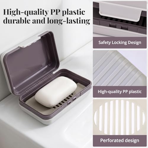 Leakproof Travel Soap Case with Lid and Removable Drain Tray - Portable Bar Soap Holder for Travel, Camping, Gym, Outdoor Use - Fits Most Standard Soaps - Made of Durable PP Plastic - color: Gray