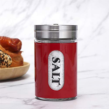 Salt and Pepper Shakers Stainless Steel and Glass Set with Adjustable Pour Holes (Red) - color: Red