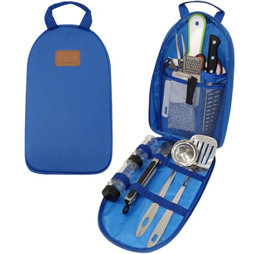 Gold Armour 13 Piece Camp Kitchen Utensil Organizer Travel Set - Essential Outdoor Camping Gear & Accessories Kit, Portable BBQ Camping Cookware Stainless Steel Travel Kit Equipment
