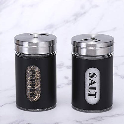 Salt and Pepper Shakers Stainless Steel and Glass Set with Adjustable Pour Holes - color: Black