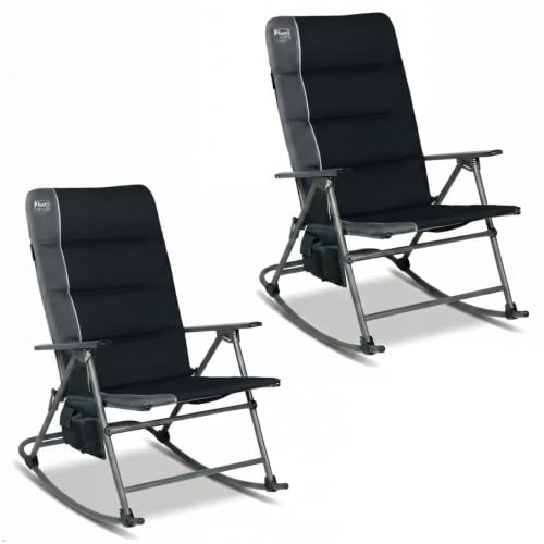 Timber Ridge Oversized Folding Rocking Camping Chair, Padded Outdoor Rocker with High Back, Portable Outdoor Chair for Patio, Garden, Lawn, Supports up to 400 lbs, Black, 2 Pack - color: Black-2 Pack