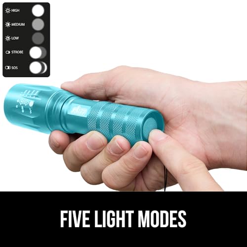 GORILLA GRIP Powerful LED Tactical Flashlight, 750 FT High Lumens 5 Adjustable Modes, Water Resistant, Ultra Bright Zoom Flashlights, Small Mini Flash Light, Camping, Night Dog Walking, Turquoise - color: Turquoise