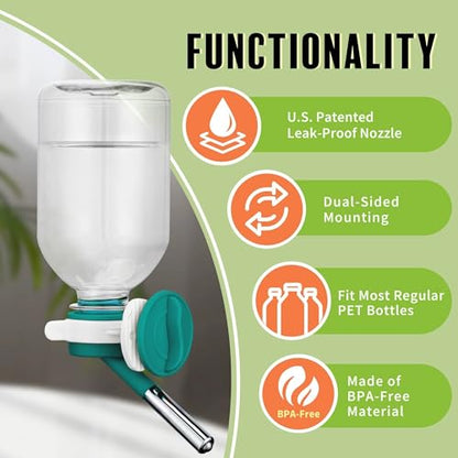 Choco Nose No-Drip Small Animal Water Bottle - Leak-Proof Patented Nozzle Helps Prevent Pet Cage Mess & Wet Bedding - Guinea Pig, Rabbit, Ferret, Hamster - BPA Free, Easy Install, 10.2 fl oz (C128) - color: C128 Green, size: Guinea Pigs-Small Bunnies-Ferr