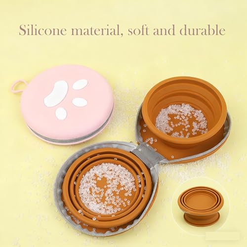 Collapsible Dog Bowls,2-in-1 Pet Bowls with Zipper Carrying Case and Carabiner Clip for Traveling Hiking Camping Walking,Brown - color: Brown