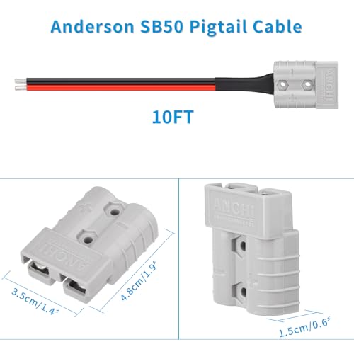 ELFCULB 10AWG 10FT Anderson Connector 50 Amp Cable,Anderson SB50 Plug Battery Quick Connector Cable for Solar and Wind Energy Systems Battery Connections Forklifts - size: 10FT