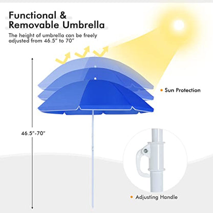 Goplus Double Camping Chair with Umbrella, Folding Loveseat Chairs w/Canopy Shade, Carrying Bag, Table, Cup Holder, Portable Beach Chairs Outdoor Picnic Patio (Blue) - color: Blue