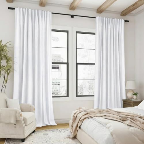 Greyish White Blackout Curtains 72 Inch Long for Living Room,Linen Back Tab Pleated Room Darkening Insulated Black Out Curtains 72 Inch Length 2 Panels Set - color: Greyish White, size: 52"W x 72"L (Pack of 2)