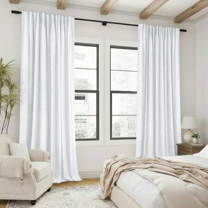 Greyish White Blackout Curtains 72 Inch Long for Living Room,Linen Back Tab Pleated Room Darkening Insulated Black Out Curtains 72 Inch Length 2 Panels Set - color: Greyish White, size: 52"W x 72"L (Pack of 2)