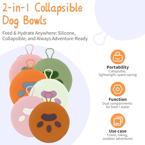 Collapsible Dog Bowls, 2-in-1 Pet Portable Travel Double Bowl Water Food Feeder Traveling Camping & Walking 25oz Pink - color: Pink