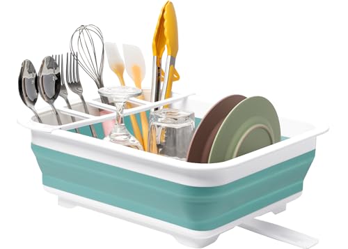 Tiawudi Collapsible Dish Drying Rack, Pop Up Dinnerware Drainer, Portable Plate Organizer for Kitchen RV Campers Travel Trailer, Space Saving Kitchen Storage Tray - color: Mint