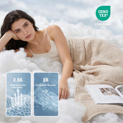 EMME Cotton Muslin Twin XL Blanket Breathable Gauze Soft Lightweight Blankets Adults Gifts for Women (Heather Beige, 66"x90") - color: 03 - Beige, size: Twin XL (66" x 90")
