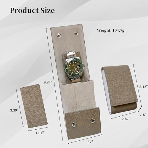 Leather Watch Case, Watch Travel Pouch, Single Watch Box for men and women, Luxury Watch Organizer, Watch Storage (Elephant Grey)
