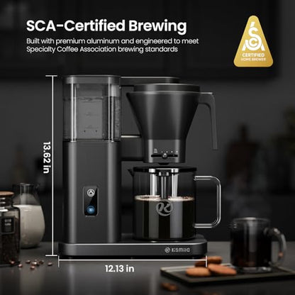 Kismile SCA-Certified 8 Cup Drip Coffee Maker, Pour Over Coffee Machine with 3s Instant Heat 197–205℉, Adjustable Flow Control, Removable Water Tank, Deep Cold Brew & 40 Min Keep Warm (Dark Grey) - color: Dark Gray