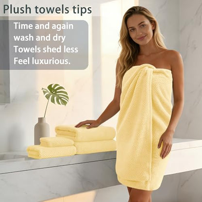 Yellow Towels for Bathroom - 100% Cotton | Quick Dry | Soft | Thick | Large, 3 Piece Towel Set, 1 Large Bath 30" x 56", 1 Hand 18" x 28", 1 Wash Cloth 13" x 13", Bathroom Essentials, Lemon Glow - color: Lemon Glow, size: 3 PC Bathroom Towel Set