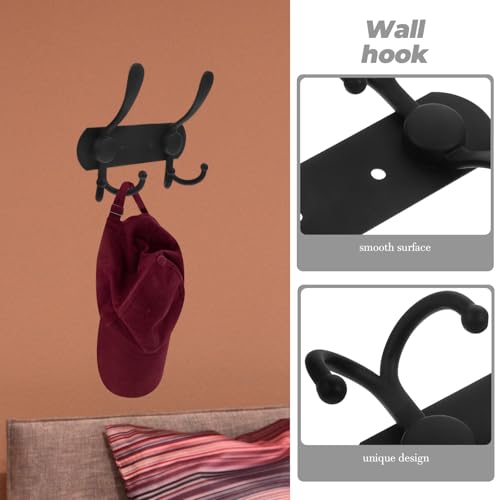 BESTonZON Wall Mounted Utility Hooks 3-Head Heavy Duty Coat and Key Hanger Black Double Line Bathroom Kitchen Bedroom Storage Organization