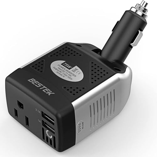 BESTEK 75W Power Inverter DC 12V to 110V AC Car Inverter Power Converter - color: black