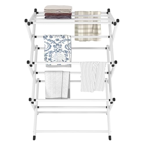 Household Indoor Folding Clothes Drying Rack, Dry Laundry and Hang Clothes,Towel Rack for Storage (White) - color: White
