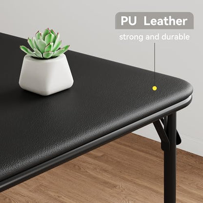 GarveeHome 33.6 in Folding Card Table, Portable Square Folding Table with PU Leather Soft Cushion, Foldable Table Suitable for Dining Room, Living Room, Office, Camping - color: Black